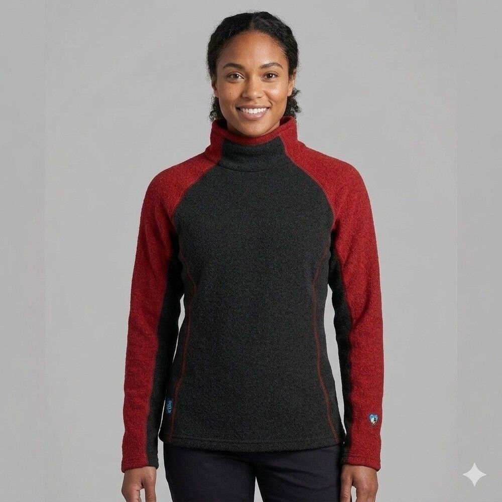 KUHL ALFPACA Fleece Pullover Women's L Funnel Neck Red Charcoal Made in Canada